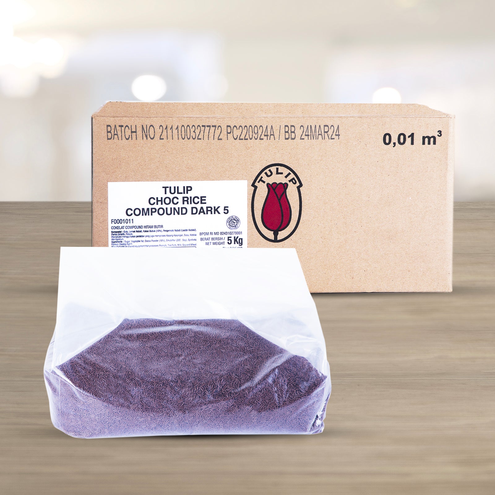 Package view of Tulip Choc Rice Compound Dark 5kg (SKU: 8991001302518)